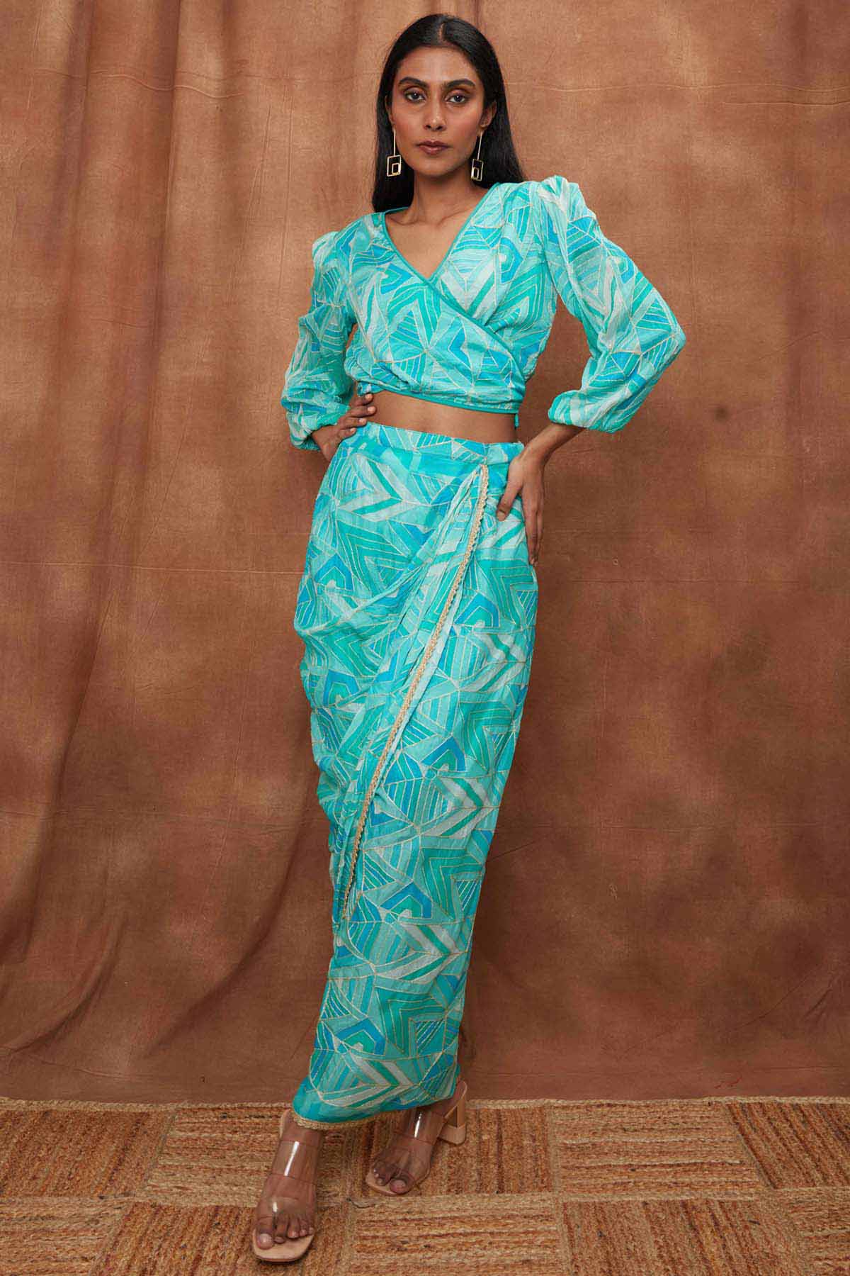 Buy Blue Wrap Around Top & Skirt for Women Online